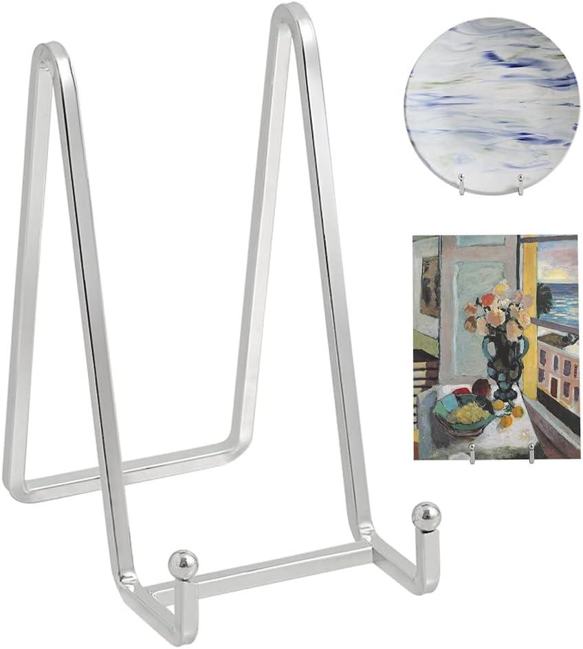 Plate Holder Easel Display Stand - 6 inch Metal Plate Stands for Display - Tabletop Picture Stand - Silver Iron Easels for Display Pictures | Photo Frames | Book | Decorative Plates | Plaque - 2 Pack