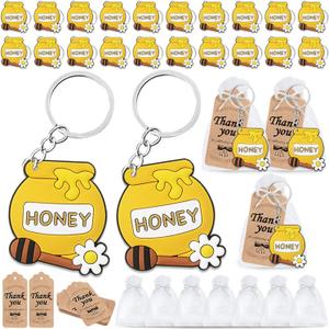CiciBear 60 Pack Bee Party Decorations - 20 Honeypot Keychains, Tags & Gift Bags for Baby Showers, Kids Birthdays & Queen Bee Parties
