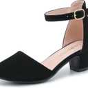 Girls Dress Shoes Closed Toe Chunky High Heels Ankle Strap Wedding Party Pump Shoes (4 Big Kid, Lovely Nubuck Black)