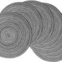 Braided Round Placemats Set of 6,Woven Washable Non-Slip Table Mats for Kitchen Dining, 14.5 Inch, Heat Resistant - Natural Fabric Indoor Outdoor Place Mats(Black Gray)