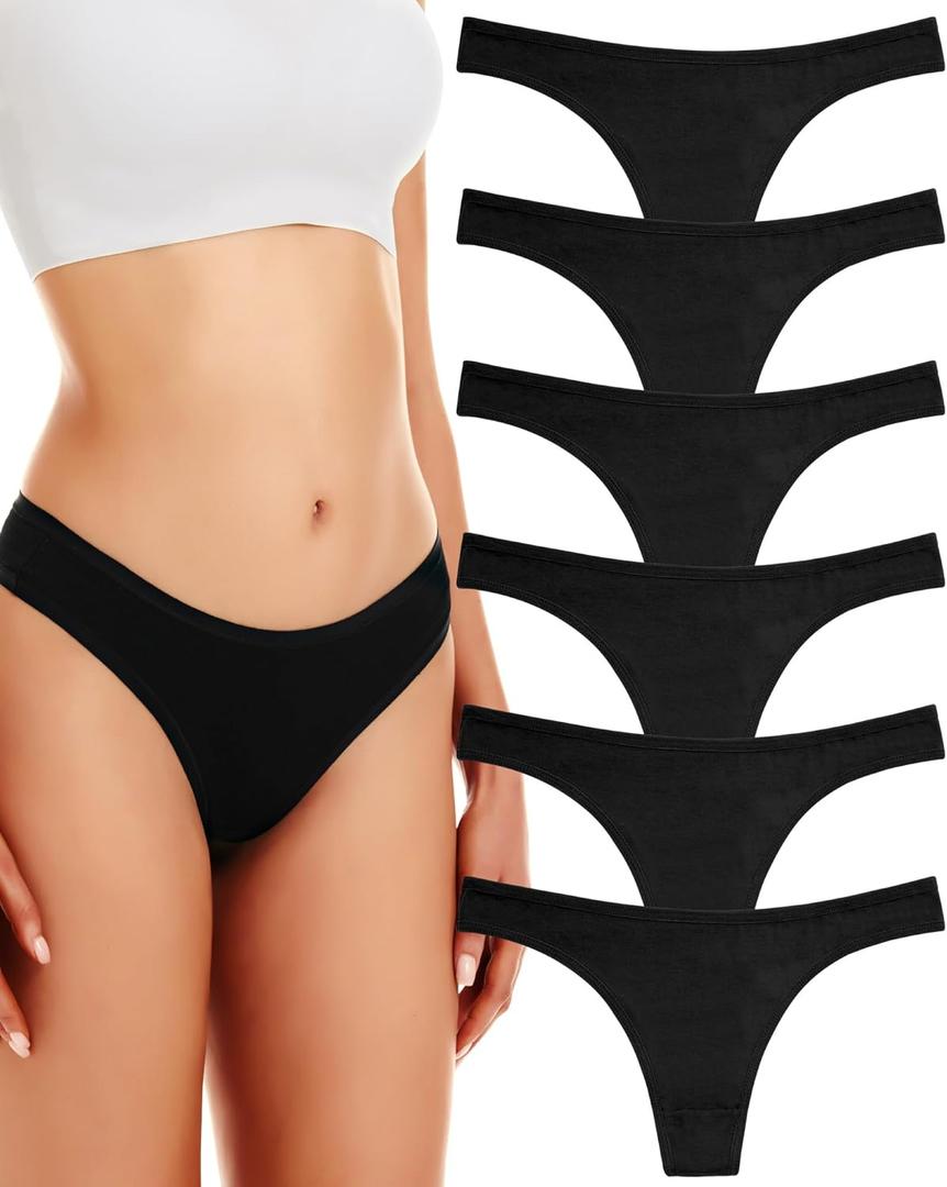 ANZERMIX Women's Breathable Cotton Thong Panties Pack of 6, S