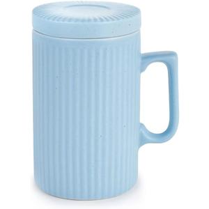 Coffee Mug with Lid, 16oz Coffee mug and Tea cup with Coaster - Suitable for Dishwasher and Microwave (Blue)