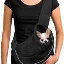 YUDODO Pet Sling Carrier for Small Dogs & Cats  Hands-Free Puppy Carrier with Safety Hook, Large Zipper Pocket, Soft Breathable Mesh, Adjustable Strap & Reflective Strip (Black 2.0 M)