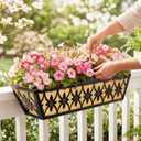 24 Inch Window Boxes Planters Railing Planter Box - 2 Pack Deck Railing Planter Boxes with Adjustable Brackets Coco Liners Balcony Planters Railing Hanging for Window Flower Boxes Outdoor Garden Decor