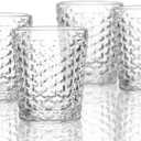 Elle Decor Bistro Weave 4 Pc Set Old Fashion, Clear-Glass Elegant Barware and Drinkware, Dishwasher Safe, 10.8 Oz