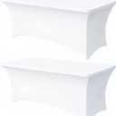 6FT White Table Cloth - 2 Pack Fitted Stretch Rectangle Spandex Tablecloth, Washable Table Cover for Party, Picnic, Wedding, Banquet, Birthday and Festival(30" x 72")