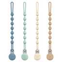 Cuddle Campus Silicone Pacifier Clip Holder with One Piece Design, Pack of 4 Soft Flexible Binky Clips with Texture for Baby Boy and Girl Set 1(6M+) (Neutral)