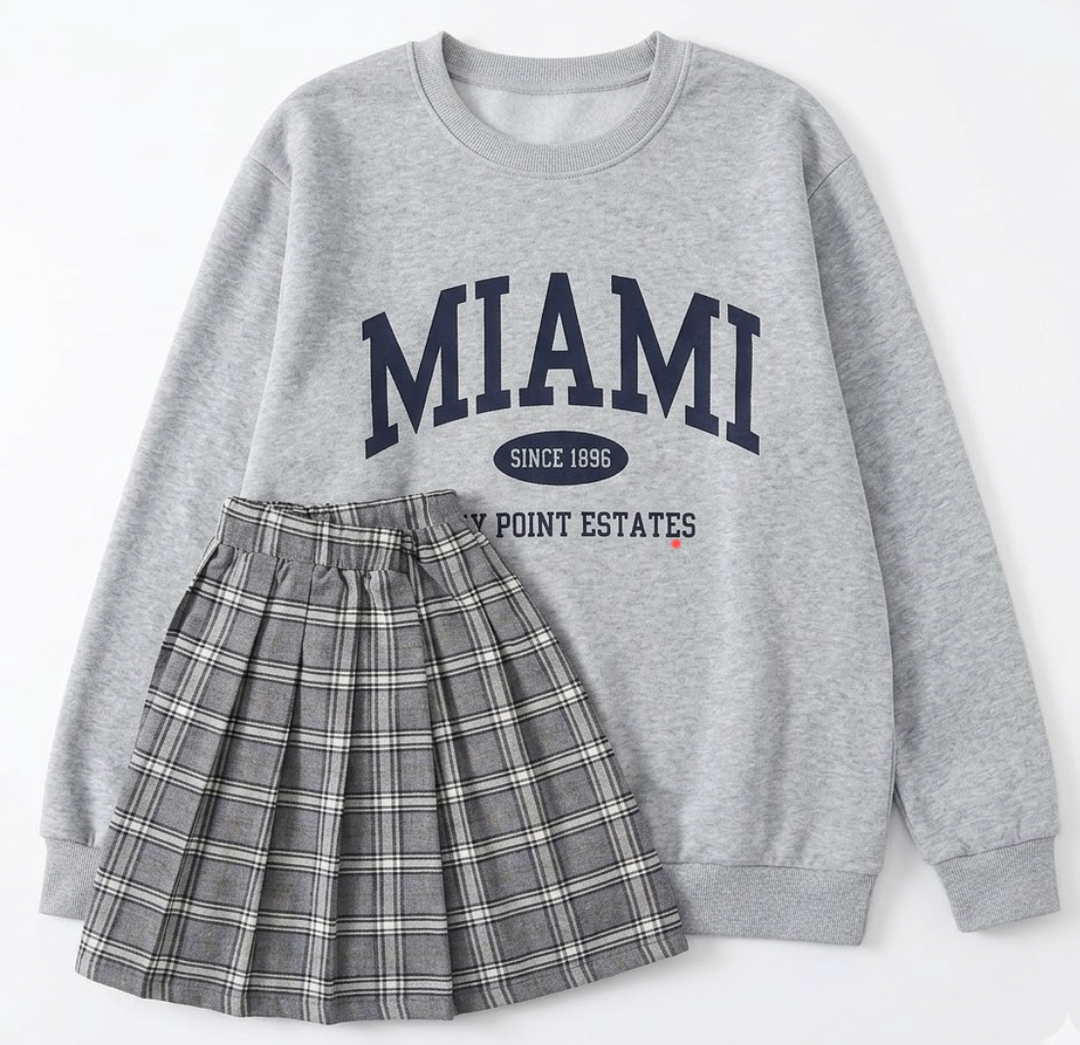 Fall Outfits 2/3 Piece Girl Clothes Letter Print Long Sleeve Sweatshirt Pleated Skirt Sets for Kids Teen 12Y