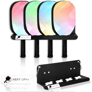 Pickleball Paddle Racks 4 Pickleball Paddle Holders with Label to Track Next Up Players Pickleball Racket Holder to Fence Wall Mount Hanging Storage Outdoor Holds 4 Paddles Not Include Paddles (1)