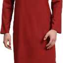 SKAVIJ Men's Pure Cotton Solid Kurta Pajama Set Round Neck Daily Wear Casual Yoga Dress (Red, XL)