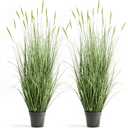 Faux 4ft 2-Pack Horsetail Reed Grass with Green Spikes, 48in Tall Indoor Outdoor Fake Grass in Pot, Home Office Decorative Artificial Plant & Greenery, Wedding Decor Bristlegrass
