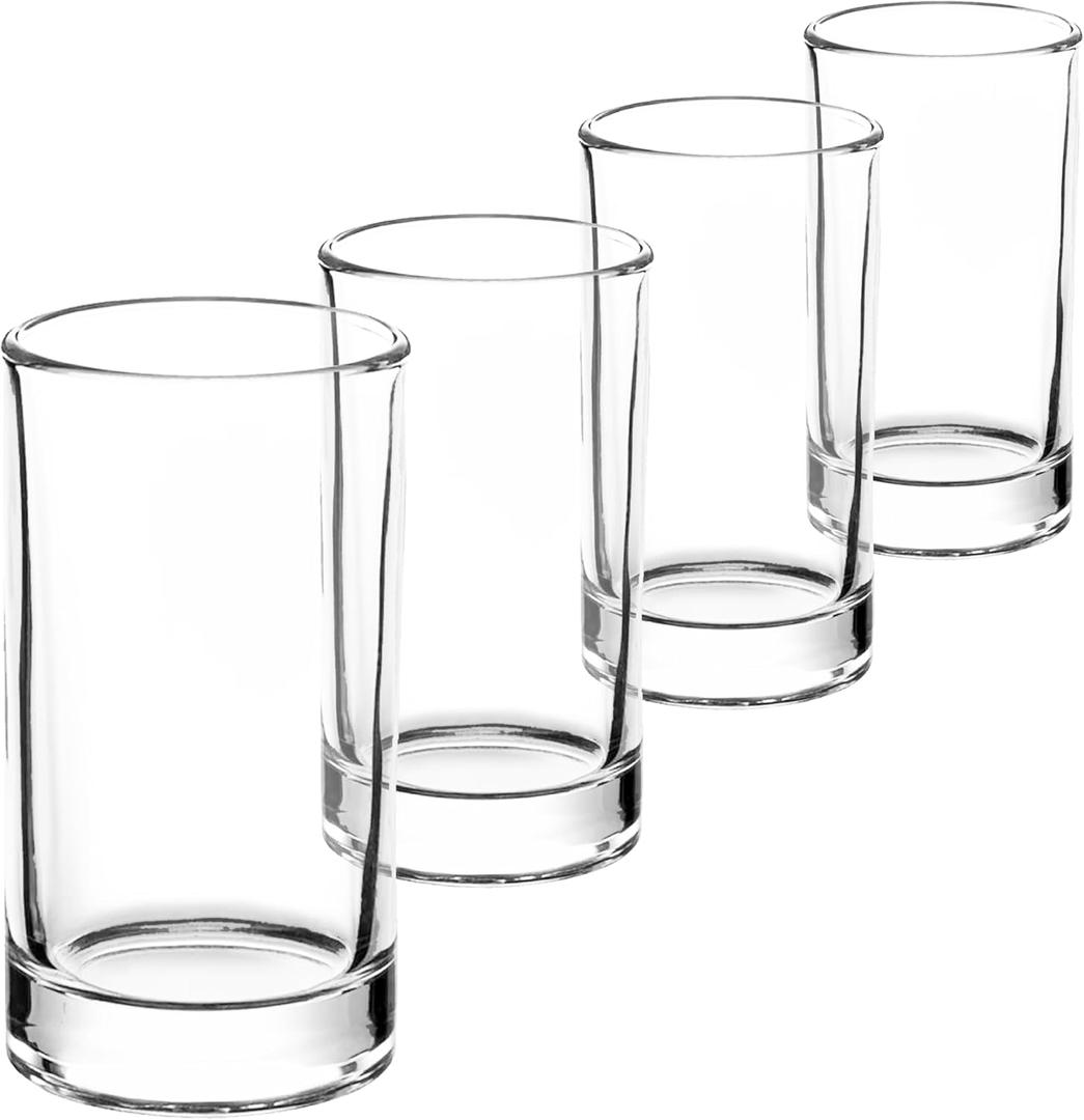 P&V 5 oz Straight Up Juice & Tasting Glass  Pack of 4  Customizable Small Glasses for Juice, Spirits, Samples & Espresso  Clear Durable Glassware  Dishwasher Safe Mini Drink Glasses