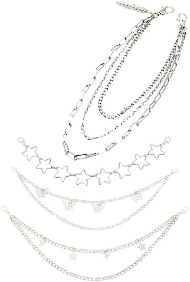 GOMAKERER 4 Pcs Decorative Bag Chains, Star Butterfly Charms Purse Extender Multi Chains Lobster Clasps Purse Chain Strap Alloy Purse Extender Strap for Purse Handbag Wallet Platinum
