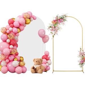 SuuWoee 7.2 FT Wedding Arch Backdrop Stand and White Arch Cover, Gold Balloon Arched Frame White Cover for Birthday Party Ceremony Bridal Baby Shower Event Decor