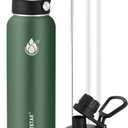 Insulated Water Bottle 32 oz with Straw, Stainless Steel Wide Mouth Water Bottle, Double Wall Vacuum Leak Proof with Straw Lid & Spout Lid for Sports or Office, Keep Cold or Hot Up to 24 Hrs