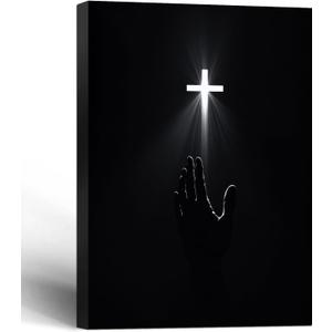 Framed Christian Wall Art Redemption Faith Poster Cross and Hands Black and White Canvas Print Religious Painting Jesus Picture Home Living Room Decor 12x16 Inch Ready to Hang