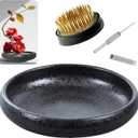 Japanese Ikebana Vase Kit, Flower Shallow Container Ceramics Ikebana Vase with 1.57inch Flower Frog and Floral Frog Floristry Kenzan Needle Straightening Tool (Frosted Bowl A with Spots)