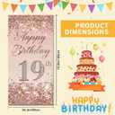 19th Birthday Door Cover 71x35 Inch Elegant Rose Gold Glitter Happy Birthday Banner for Girls Sparkling Diamond Number Nineteenth Milestone Celebration Party Photo Booth Prop Wall Decor