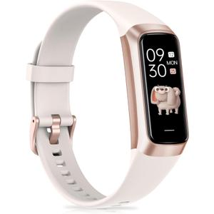 Fitness Tracker with 24/7Heart Rate, Blood Pressure, Sleep Tracking, Calorie, Activity Tracker with 1.1" AMOLED Color Screen, Waterproof Step Tracker for Android iPhones Women Men (Beige)
