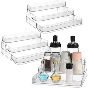 OMISTAR 3 Pcs 3 Tier Spice Rack Organizer, Clear Plastic Organizer for Countertop, Kitchen Cabinet Organizer and Vanity, Versatile Storage Shelf for Cosmetics, Perfume, and More