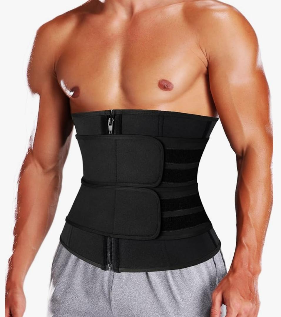 KIWI RATA Mens Workout Waist Trainer Corset Neoprene Sauna Sweat Trimmer Cincher Belt Extra Belly Compression Belts,M