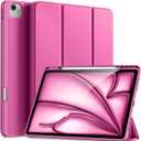 Akkerds Compatible for iPad Air 13 Inch Case (M4/M3/M2) 2026/2025/2024 with Pencil Holder, Trifold Stand Protective Cover/Soft TPU Back for iPad Air 13 Case, Supports Touch ID, Auto Wake/Sleep, Rose