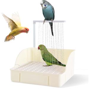 Automatic Bird Bath Large Bird Shower Circulating Large Parrot Bathtub Fountain for Parakeet, Cockatiel, Conure, Budgie, Lovebird, African Grey (White)