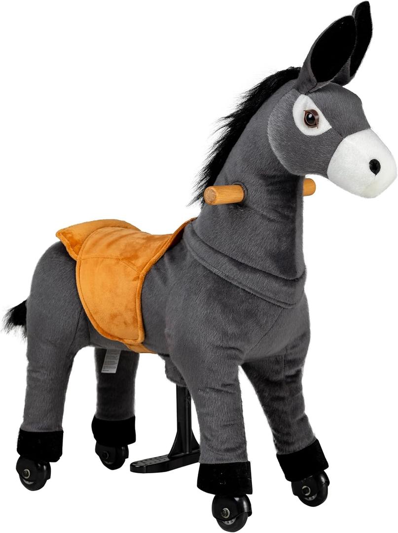 REWISS Ride On Horse Natural Mechanical Kids Real Walking Horse Small Donkey Horse Toddlers Plush Pony Riding Horse for Age 3-6 (Gray, White Steps Part, 3-6Years) (3-5years)