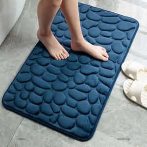 Soft Memory Foam Bath Mat Non Slip Cobblestone Embossing Bath Rug Absorbent Washable Bathroom Rug Navy 24" x 35"