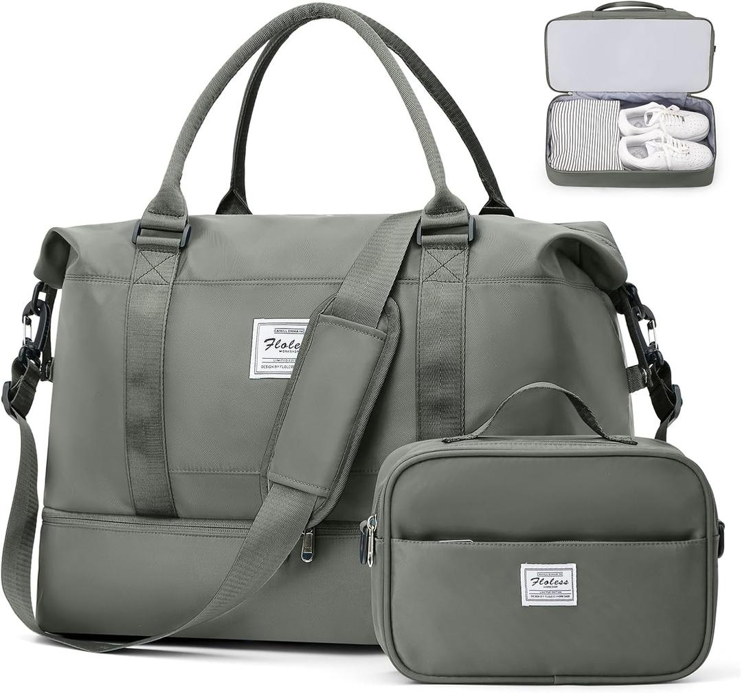 Weekender Bags for Women, Travel Duffel Bags with Shoe Compartment,Personal Item Travel Bag for Airlines, Carry on Overnight Tote Bag for women with Toiletry Bag, Olive Green (Large)