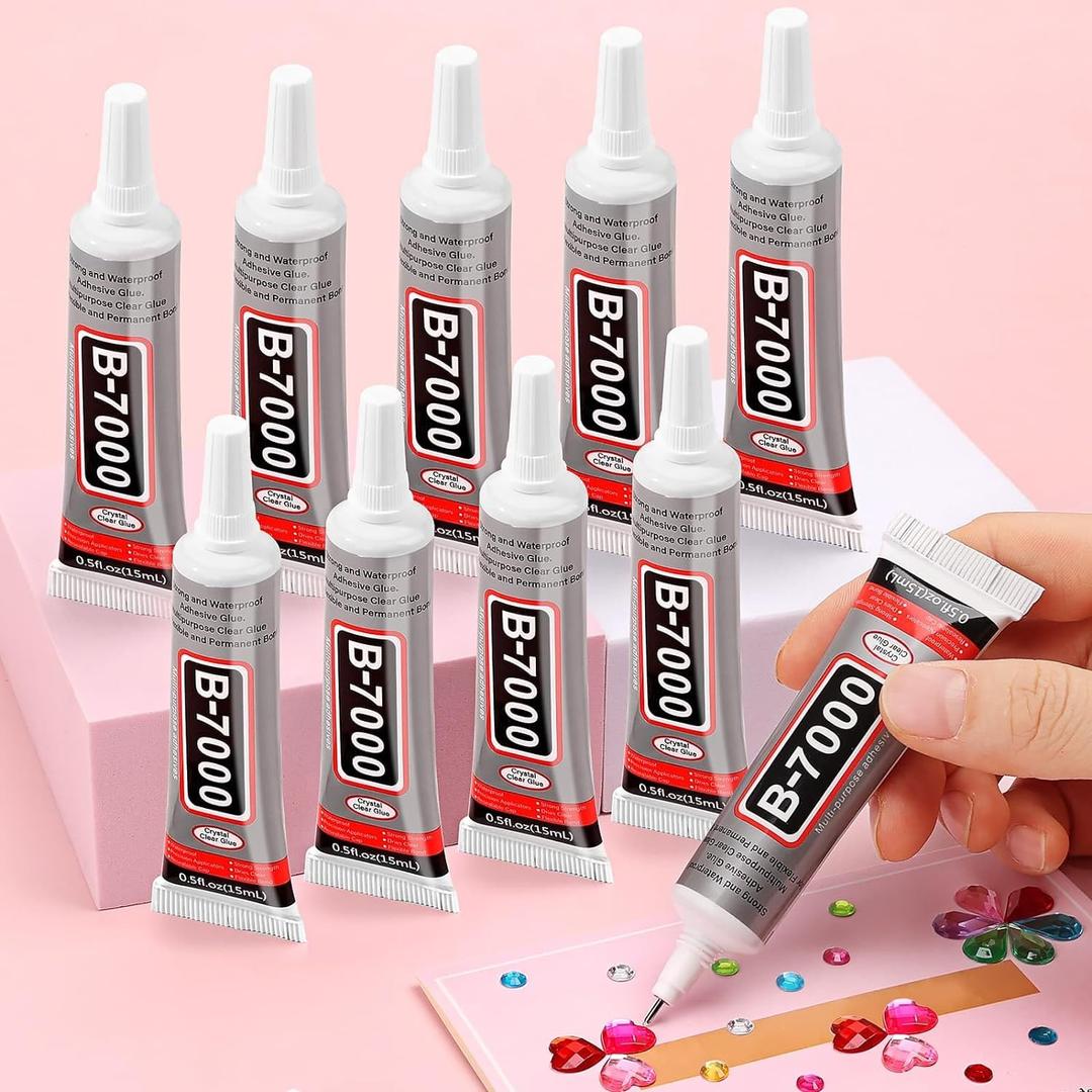 cridoz B7000 Jewelry Glue for Rhinestones,10Pack Flexible Super Glue Gel with Precision Tip Multi Function Clear Gem Glue Fabric Adhesive for Cloth Metal Stone Bead Jewelry Making Wood Glass