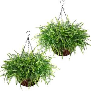 Waipfaru Fake Hanging Fern Plants Outdoor - 2 Pack UV Resistant Artificial Outdoor Hanging Plants, Realistic Faux Greenery Fern for Patio Front Porch Garden Home Decor