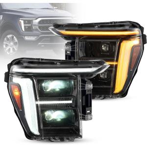 VLAND LED Headlights For 2021-2023 Ford F150 [Only fit for F-150 with Halogen/Xenon OEM Light], Yellow or White DRL, Not For Raptor & F-150 Lightning, Black