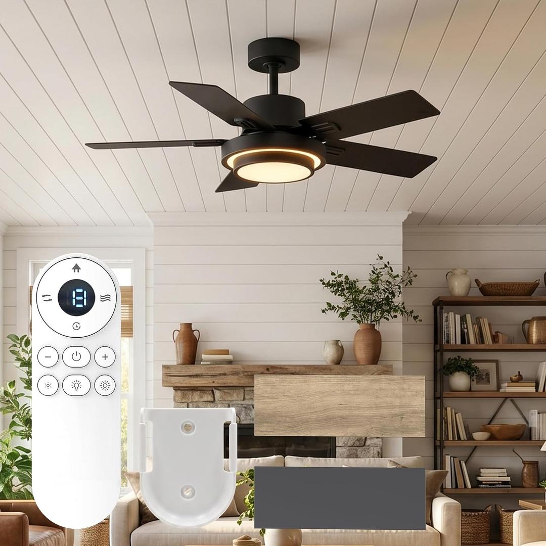 Neftis 42 Inch Ceiling Fans with Lights and Remote, Big Lampshade, Small