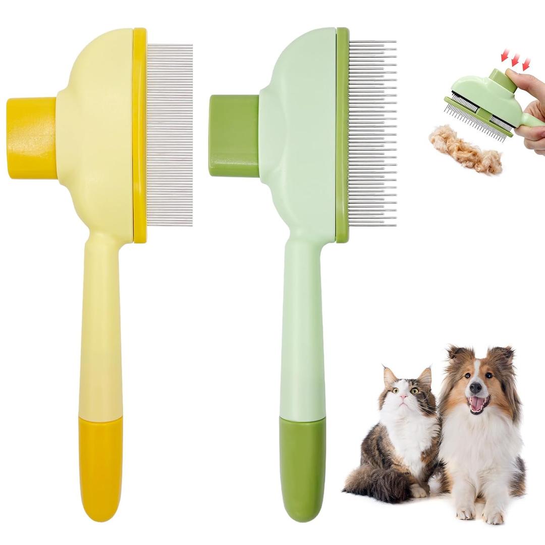 2 x 2 PCS Flea Comb for Cats Dogs Brush for Shedding Pet Hair Removal Comb with Long & Short Stainless Steel Teeth for Deshedding