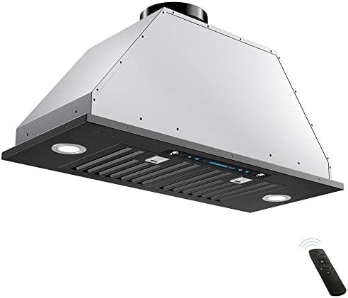 IKTCH 36 inch Black Built-in/Insert Range Hood, 900 CFM Ducted/Ductless Stainless Steel Kitchen Vent Hood with 4 Speed Gesture Sensing&Touch Control Panel(IKB01-36-BSS)