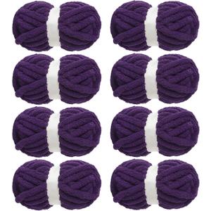 MABOZOO Chunky Yarn for Crocheting 8 Pack,Dark Purple Yellow Fluffy Jumbo Chenille Yarn,Soft Plush Yarn Bulky,Giant Thick Fuzzy Yarn for Hand Knitting or Arm Knitting (31.7 yds,8 oz Each Skein)