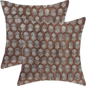 AEIOAE Brown Pillow Covers 20x20 Inch Set of 2, Boho Spring Vintage Floral Throw Pillows Case, Flower Rustic Seasonal Summer Outdoor Decorative Farmhouse Decor Cushion Covers for Home Sofa Bed Couch