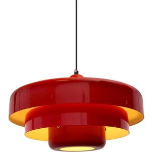 Red Pendant Light, Industrial Metal Pendant Light Fixtures, 3-Layer Shade Design, 13.8-inch Dome, Red Finish, Kitchen Light Fixtures for Dining Table