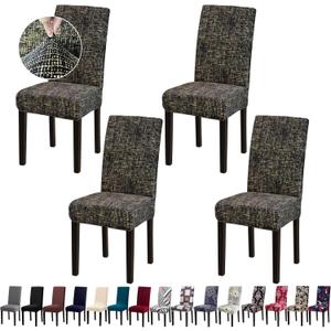 Chair Covers, Dining Room Chair Covers, Stretch Kitchen Chair Covers/Dining Room Chair Covers Set of 4, Removable Washable Dining Chair Slipcovers for Home, Hotel, Banquet, Hemp Coffee Pattern