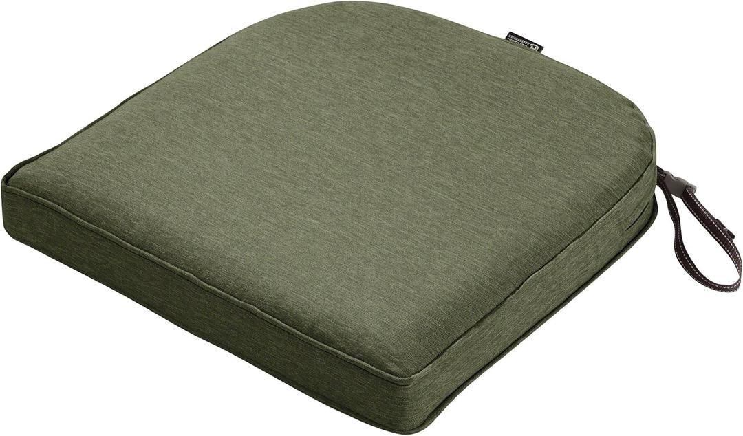 Classic Accessories Montlake Water-Resistant 18 x 18 x 2 Inch Contoured Patio Dining Seat Cushion, Heather Fern Green