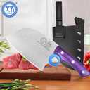 XYJ Authentic Since 1986,Heavy Duty Large Meat Cleaver,Serbian Chef Butcher Knife with Case,Chefs Vegetable Kitchen Knife,Full Tang for Outdoor Camping,Wood Handle with Sheath