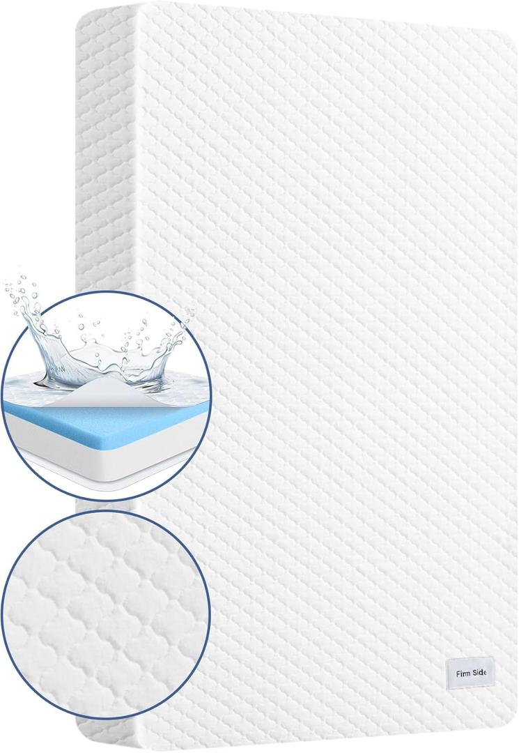 38"x24" Mini Crib Mattress, Dual-Sided Waterproof Breathable Hypoallergenic, Premium Memory Foam & High Density Foam, Portable Travel Crib Mattress, Fits Mini and Portable Cribs, White