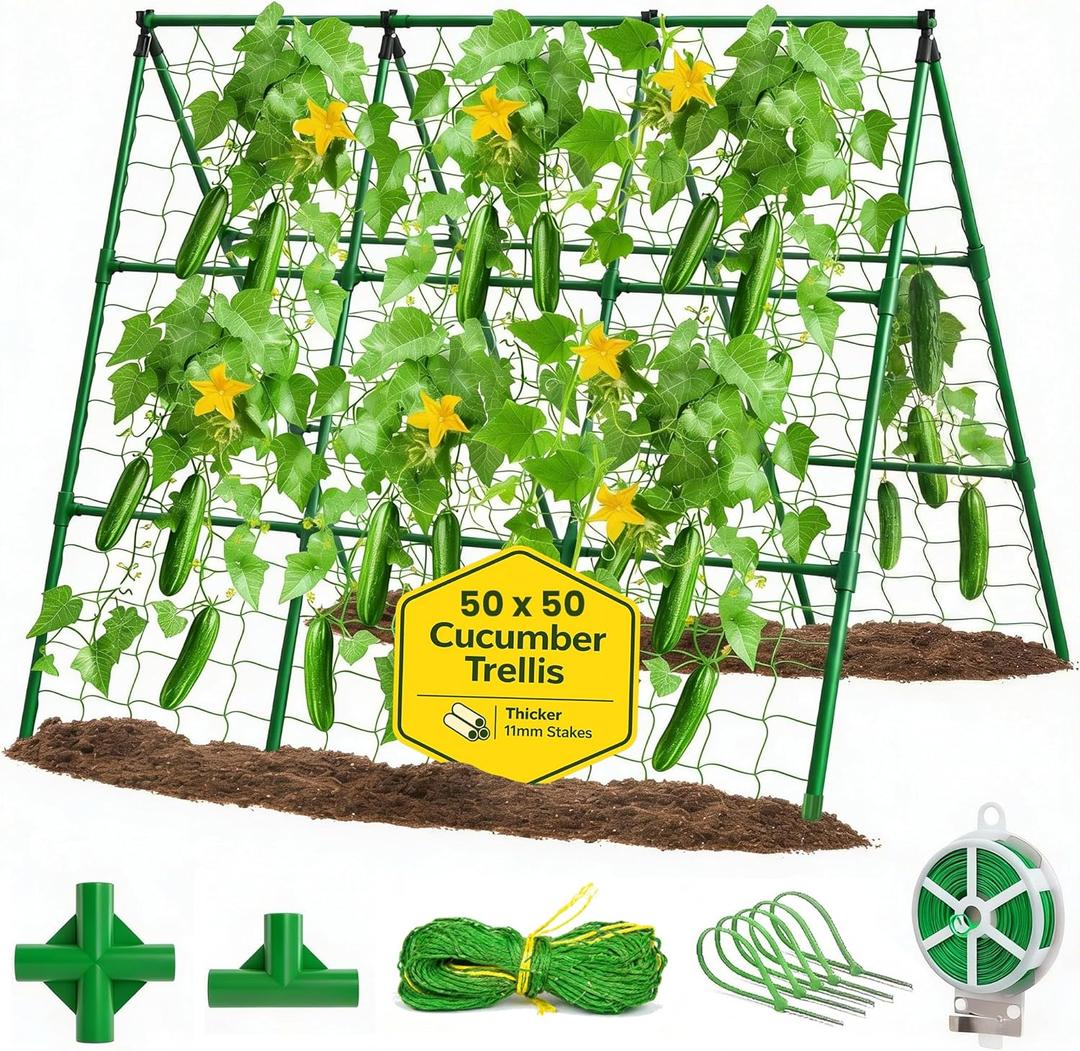 50x50 Cucumber Trellis for Raised Bed - A Frame Garden Trellis for Climbing Plants Outdoor - Cucumbers, Pea, Zucchini, Squash,Tomato, Green Bean, Vine, Watermelon, Melon, Pumpkin