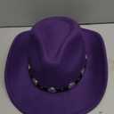 Classic Western Cowboy Hat Cowgirl Hat Unisex Men's & Women's Wide Brim Felt Fedora Hat Flat Top with Buckle Belt (7 1/4-7 1/2, Purple)