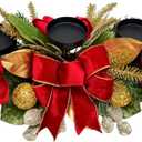 Christmas Candle Holder Xmas Decorations 3 Candle Holders with Magnolia Flowers Glitter Ball Ornaments Pine Needles Red Bow for Table Centerpiece Holiday Decor Xmas Decorations