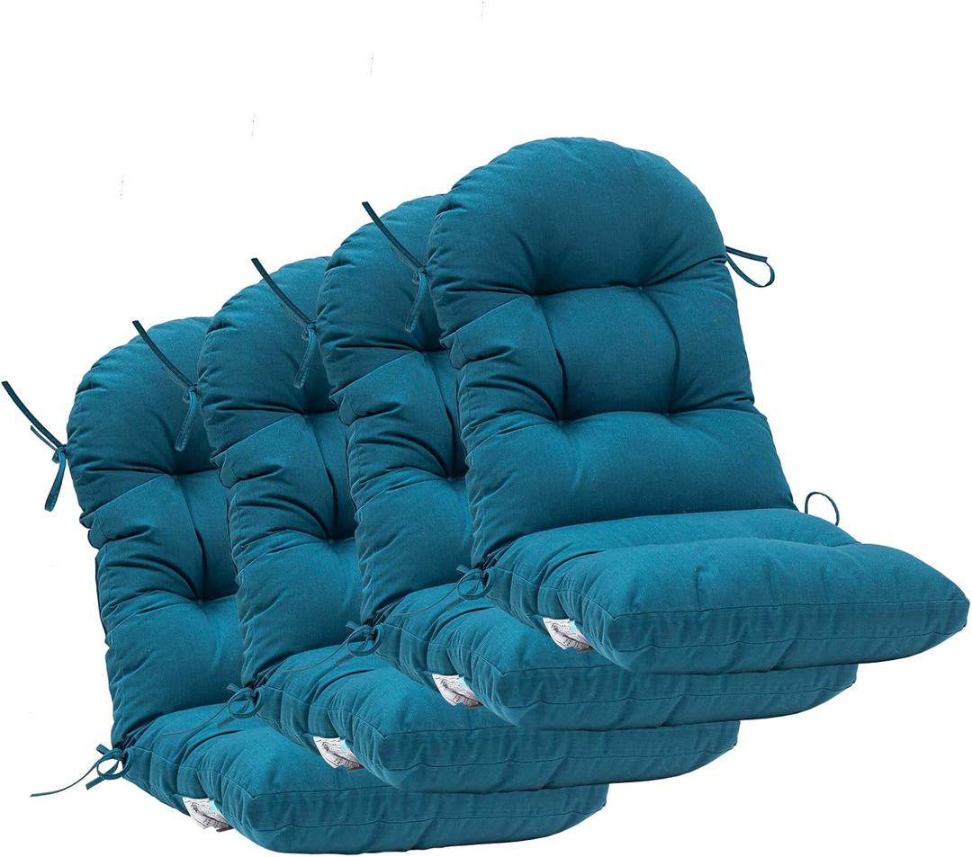 QILLOWAY Indoor/Outdoor High Back Chair Cushion for Adirondack,Spring/Summer Seasonal All Weather Replacement Rocking Chair Cushions. (4 Counts, Peacock Blue)