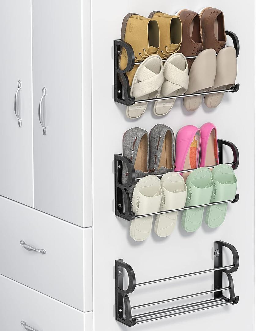 Wall Shoe Rack for RV Shoe Storage, 3 Pack Wall Mounted Shoe Rack with Sticky Hanging Mounts for Camper Small Space Shoe Holder for Door Shoes Organization Shelf No Drilling, 17.7 x 4.4 x 8.6 inches