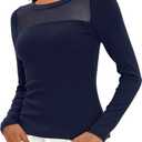 Darong Womens Mesh Sheer Long Sleeve Top Crew Neck Slim Fit Shirts Sexy Casual Going Out Blouses (Blue, XS)