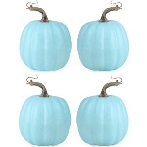 vensovo 6 Inch Large Pumpkins for Decorating - 4PCS Big Light Blue Foam Decorative Artificial Pumpkins for Fall Decor, Paintable, Perfect for Halloween, Thanksgiving Table Decor